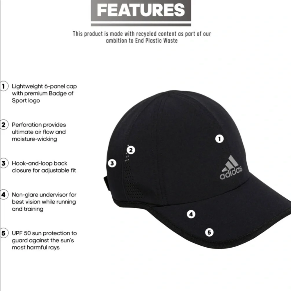 Adidas Climalite baseball cap hat black adjustable lightweight moisture-wicking‎